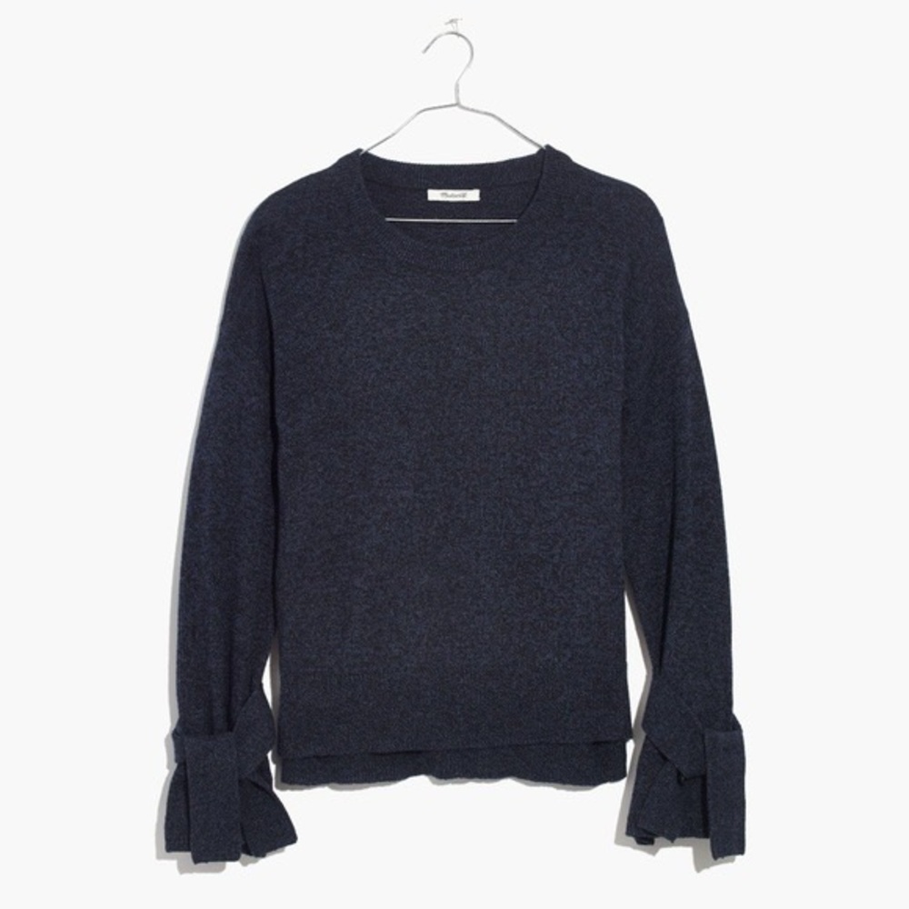 Madewell Navy Tie Cuff Pullover Sweater